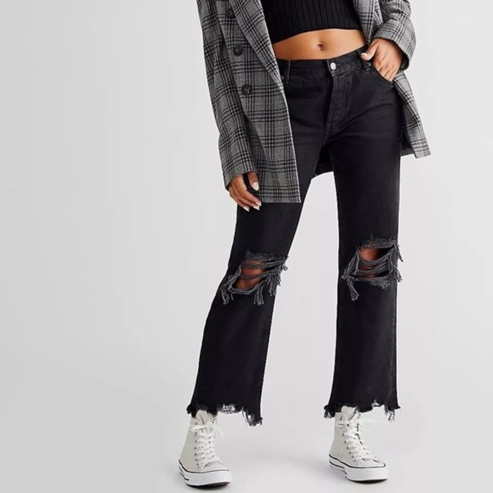 Free People We The Free Maggie Mid Rise Straight Jeans Black 26 (AC)